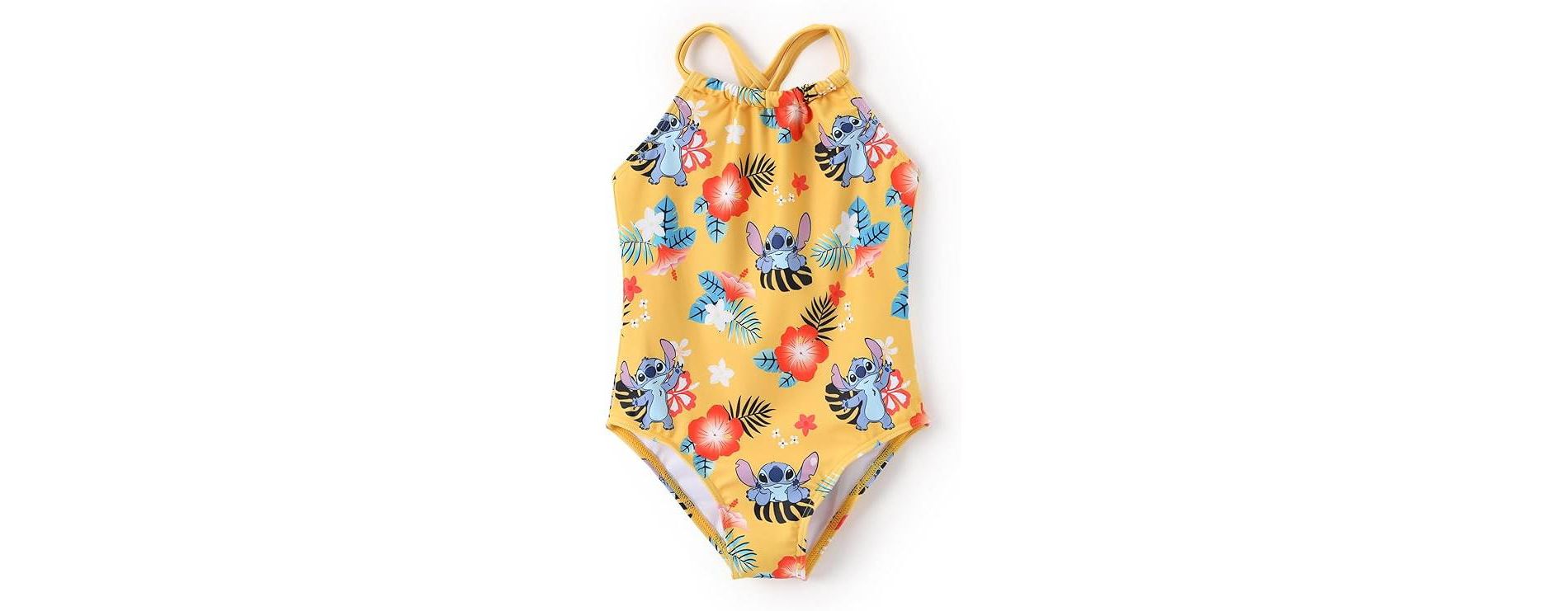 Disney Stitch Juniors Hawaii Summer Floral One Piece Swimsuits Stitch Yellow 12