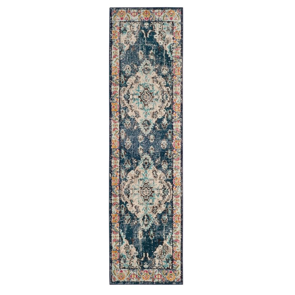 Navy/Light Blue Medallion Loomed Runner 2'2inx6' - Safavieh