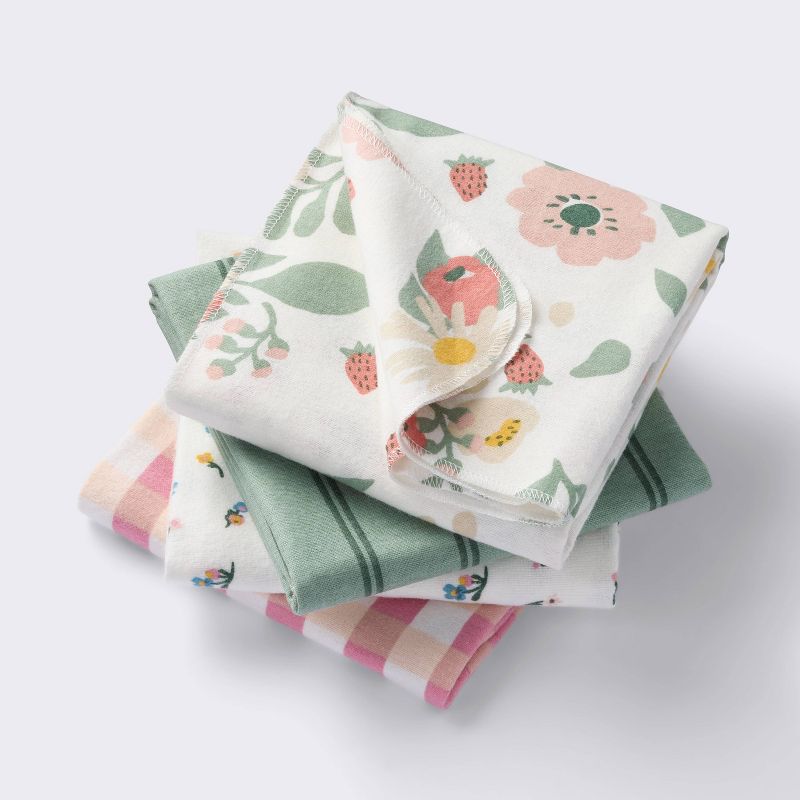 Flannel Baby Blankets - Floral Gingham - 4pk - Cloud Island&#8482;, 1 of 6