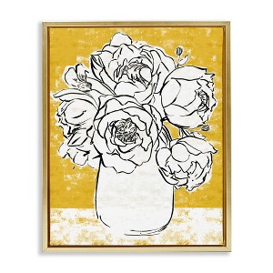 Stupell Industries Peony Sketch Bouquet Contrasted Distressed Yellow Floating Frame Canvas Art - 1 of 4