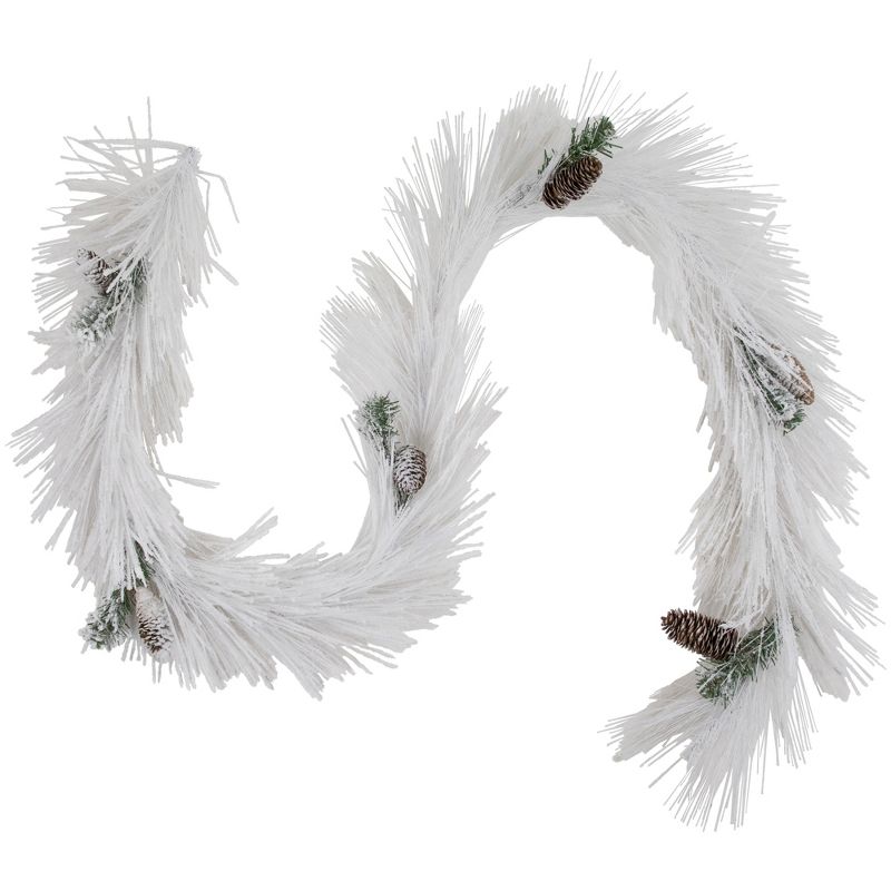 Northlight 6' x 10" White Flocked Artificial Christmas Garland with Pine Cones, Unlit, 1 of 7