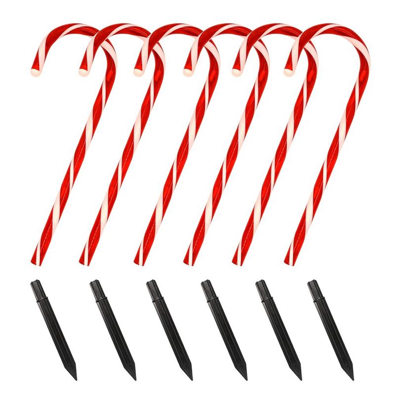 6Pcs 17" Christmas Candy Cane Pathway Markers Lights Stakes Lights with 36 Warm White Lights for Holiday Xmas Indoor Yard Patio, 5 of 9