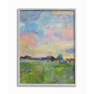 Stupell Industries Spring Meadow Sky with Field House Pastel Painting