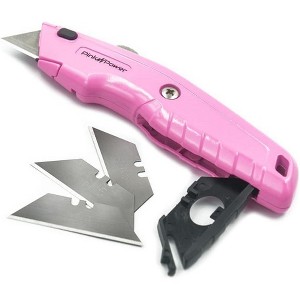 Pink Power Pink Box Cutter Retractable, Pink Utility Knife for Carpet, Cute Box Cutter Knife Heavy Duty with 3 Blades and Storage Compartment - 1 of 4