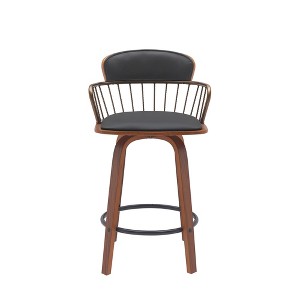 HomeRoots 26" Black And Wood Brown Faux Leather Swivel Low Back Counter Height Bar Chair - 1 of 4