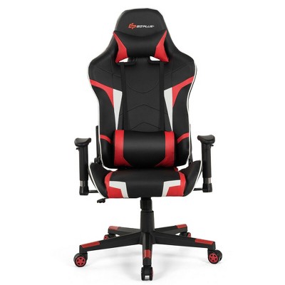 Costway Massage Gaming Chair Racing Computer Swivel Chair with Headrest & Lumbar Support Red