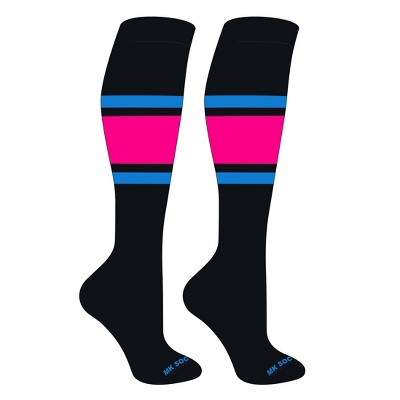 MK Socks Striped OTC Baseball, Softball, Football Socks (B) Black, Neon Blue, Hot Pink