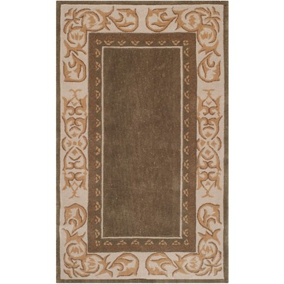 Safavieh Total Performance Collection TLP727C Hand-Hooked Scroll Border  Area Rug, 8' x 8' Round, Olive / Ivory 