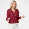 Anna-Kaci Women's Long Sleeve Button Front Peplum Blouse with V-Neckline and Gathered Waist Detail - 4 of 4