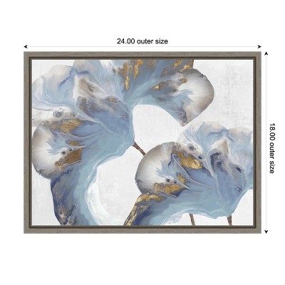 Eva Watts Blue and Gold Floral Canvas Print with Gray Frame