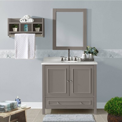 Gray 36" Freestanding Double Door Vanity Cabinet with Nickel Hardware