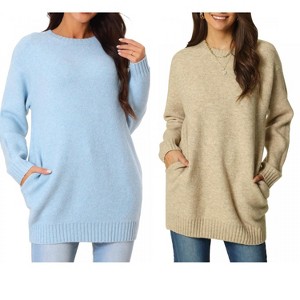 INSPIRE CHIC Women's Fall Winter Round Neck Long Sleeve Casual Tunic Sweater with Pockets 2 Packs - 1 of 4