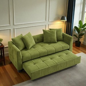 Cloud Velvet 3-Seater Sofa with Pull-Out Sleeper Bed, High-Density Foam Cushions, and Metal Legs for Living Room or Bedroom - 1 of 4