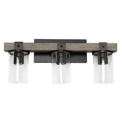 Rustic Restored Wood Look 3-Light Bath Vanity with Glass Shades