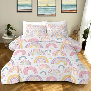Boersma Rainbow Pattern Comforter Set Pink and Yellow Rainbow Star Comforter 3 Piece with 2 Pillow Shams(1 Comforter and 2 Pillow Shams) Full Size - 1 of 4