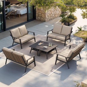 PURPLE LEAF  Rattan Outdoor Patio Furniture Set with Thick Cushion Heavy-Duty Metal Patio Conversation Sets for Backyards Gardens Poolside Porch - 1 of 4