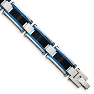Black Bow Jewelry 12.5mm Stainless Steel, Black & Blue Plated Link Bracelet, 8.75 Inch - 1 of 4