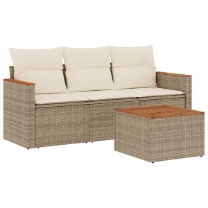 vidaXL 4 Piece Patio Sofa Set with Cushions - Beige With Table - 1 of 4