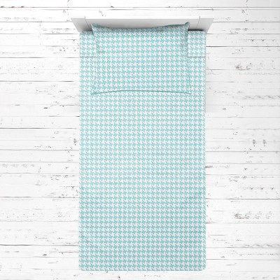 Bacati - Houndstooth Aqua Muslin 3 pc Toddler Bed Sheet Set 100 percent cotton