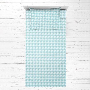Bacati - Houndstooth Aqua Muslin 3 pc Toddler Bed Sheet Set 100 percent cotton - 1 of 4