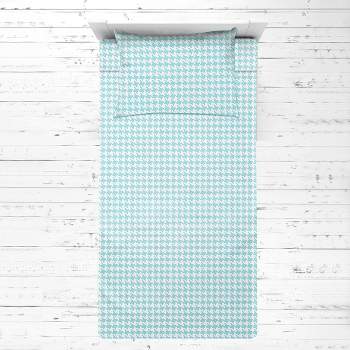 Bacati - Houndstooth Aqua Muslin 3 pc Toddler Bed Sheet Set 100 percent cotton