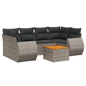 vidaXL 7 Piece Patio Sofa Set with Cushions - Gray Poly Rattan - 1 of 4