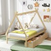 Costway Twin Size Wooden House Bed with 2 Drawers Roof Storage for Boys & Girls White/Gray/Natural - 4 of 4
