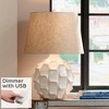 Possini Euro Design Mid-Century Modern Table Lamp with USB Charging Port 26.5" High White Ceramic Brown Linen Drum Shade Living Room Bedroom - 2 of 4