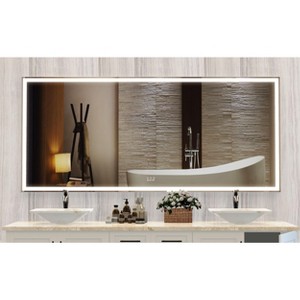 CAVINAS LED Bathroom Mirror,Wall Mounted Mirror with 3 Color Modes,Aluminum Frame Bathroom Mirrors for Over Sink,Rectangular Mirrors,Silver - 1 of 4