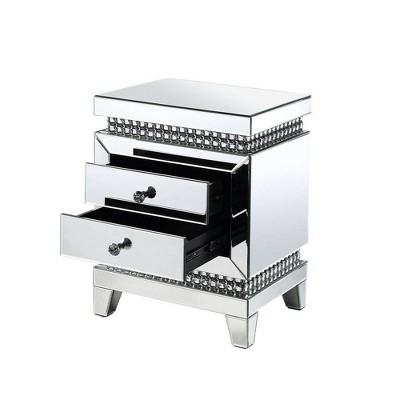 24&quot; Glamourous Mirrored Wood Accent Table with Faux Crystals