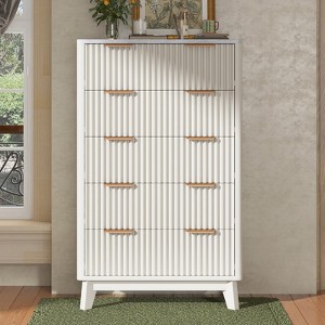 AMERLIFE Fluted Drawer Dresser with Faux Marble Top, Wide Chest of Drawers for Bedroom, Living Room, Hallway, Entryway - 1 of 4