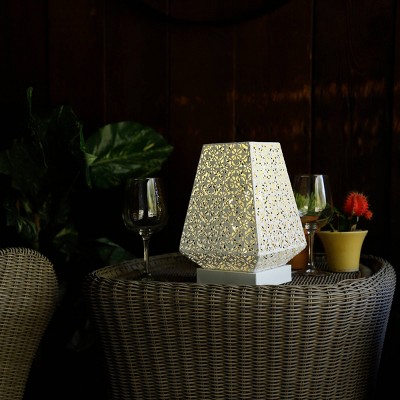 White Cordless LED Outdoor Lantern with Filigree Design