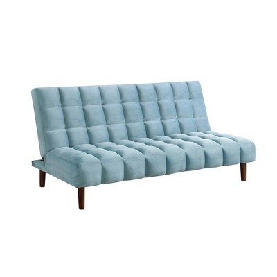 Tufted Stitching Fabric Sofa Bed with Round Tapered Legs Blue - Benzara