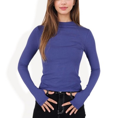 Anna-Kaci Women's Long Sleeve Fitted Mock Neck Top with Stretch Fabric