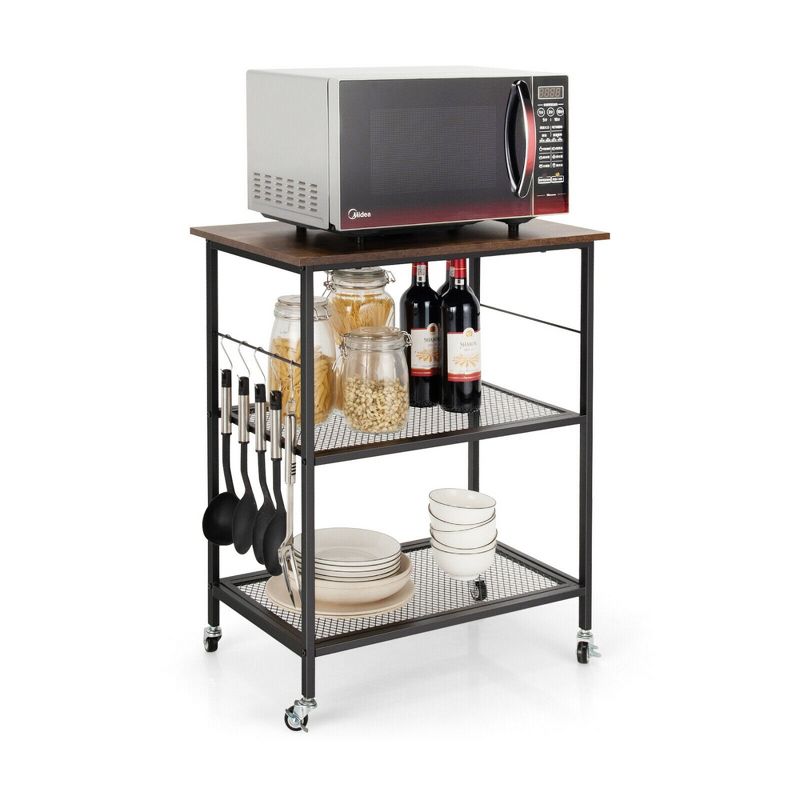Costway 3-Tier Kitchen Serving Cart Utility Standing Microwave Rack w/ Hooks, 1 of 11