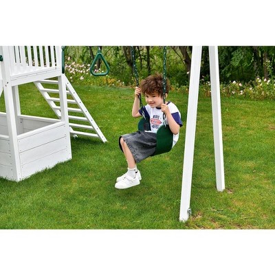 Avenlur Craftsman White Pine Wood Outdoor Swing Set with Slide