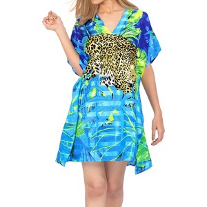 HAPPY BAY Women's Beachwear Swimsuit Coverups for Women Summer Swim Beach Cover Ups for Swimwear Women Bathing Suit Short Dresses 1X-2X Blue Floral - 1 of 3