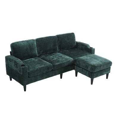 NicBex Chenille L-Shaped Sectional Sofa with Side Pocket,2 Cup Holders and Storage Ottoman for Living Room,Apartment