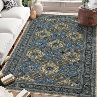 Vintage Rug Traditional Floral Rug Oriental Rug Retro Medallion Area Rug for Living Room BedroomAesthetic Rug, 4' x 6' Brown