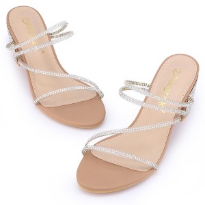 Allegra K Women's Rhinestone Instep Strap Block Heel Slide Sandals - 1 of 4