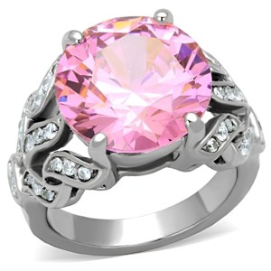 Slickblue Women’s Ring, Silver, Large Rose CZ Center, Decorative Pave Design, Polished Stainless Steel, Sizes 5-10 - 1 of 4