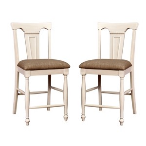 Simple Relax Set of 2 Counter Height Chairs with Turned Legs in Off-White and Tan - 1 of 4