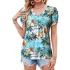 Nlife Womens Puff Short Sleeve Hawaiian Shirts Floral Tropic Printed Pleated V Neck Summer Casual T-Shirt Trendy Boho Blouses Tops - 2 of 4