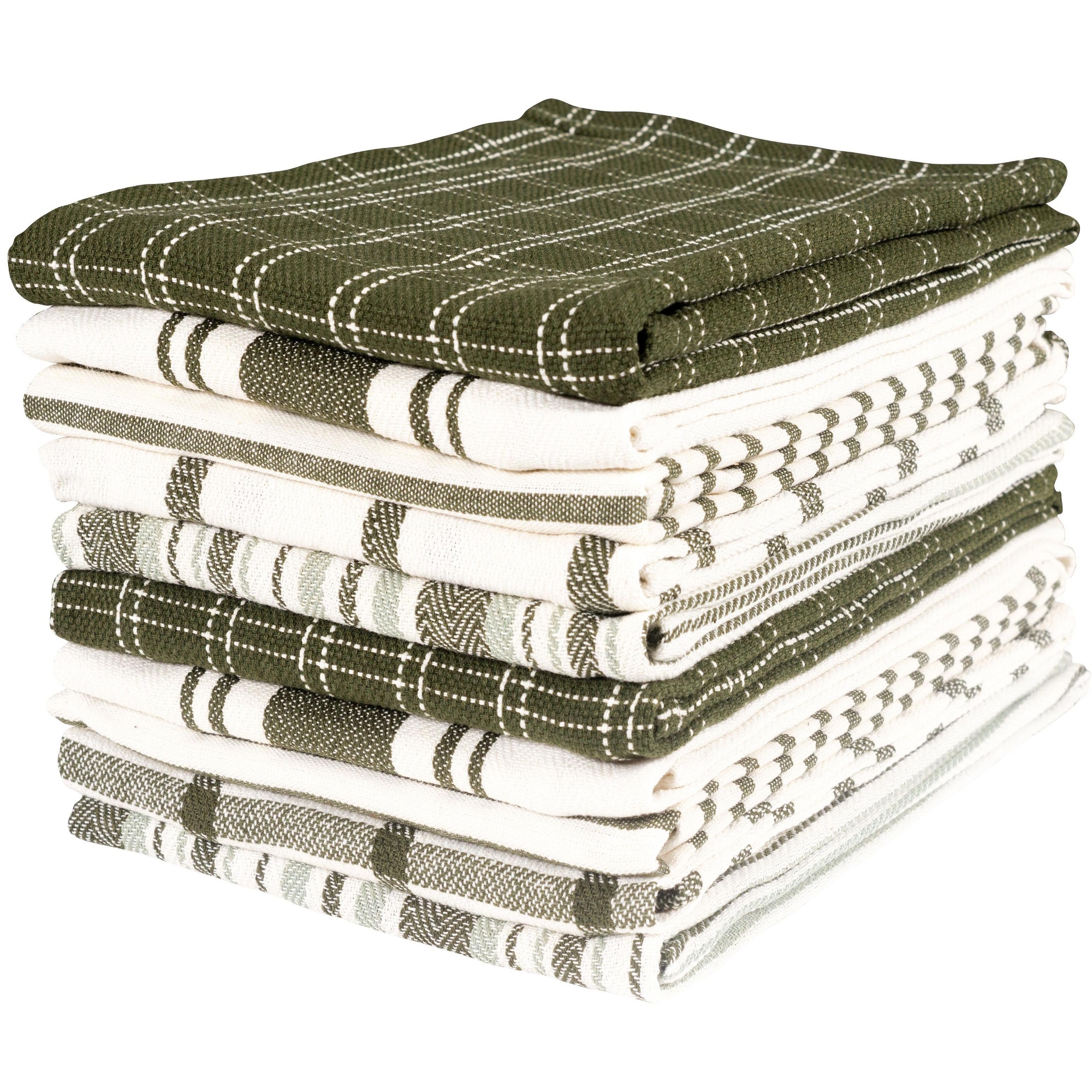 KAF Home 100% Cotton Set Of 10 Assorted Flat Kitchen Towels - Olive