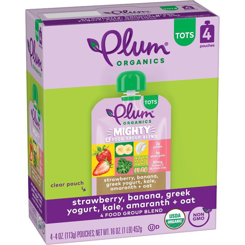 Plum Organics Toddler Food Mighty 4 - Strawberry Banana Greek Yogurt Kale Amaranth Oat - 4oz/4ct, 4 of 13