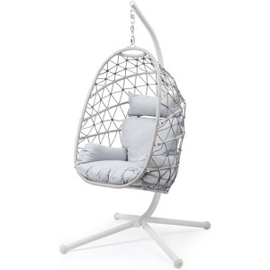 Heynemo Hanging Egg Chair Outdoor Swing Chair with Stand, Hammock Chair Indoor, Patio Boho Wicker Hanging Chair with Stand 350lbs Capacity - 1 of 4