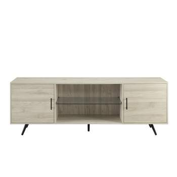 Flash Furniture Wyatt - Mueble de TV alto moderno de 60 pulgadas, gabinete  de consola blanco, parte superior de roble rústico, estante central