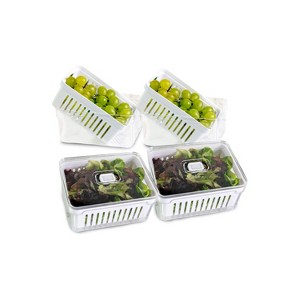 OU Fridge Organizer Bins with Drain Basket & Vented Lid, Clear Stackable Refrigerator Storage Container, Produce Kitchen Storage Bin, BPA Free, 4 Pack - 1 of 3