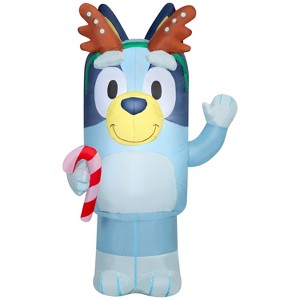 Gemmy Christmas Airblown Inflatable Bluey w/Antlers Holding Candy Cane Bluey, 3.5 ft Tall - 1 of 4