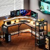 L Shaped Gaming Desk with Power Outlet & Led Lights, L-Shaped Corner Computer Desks Gaming Desk with 5 Shelves and Storage Bag, Pc Table Gray - 4 of 4